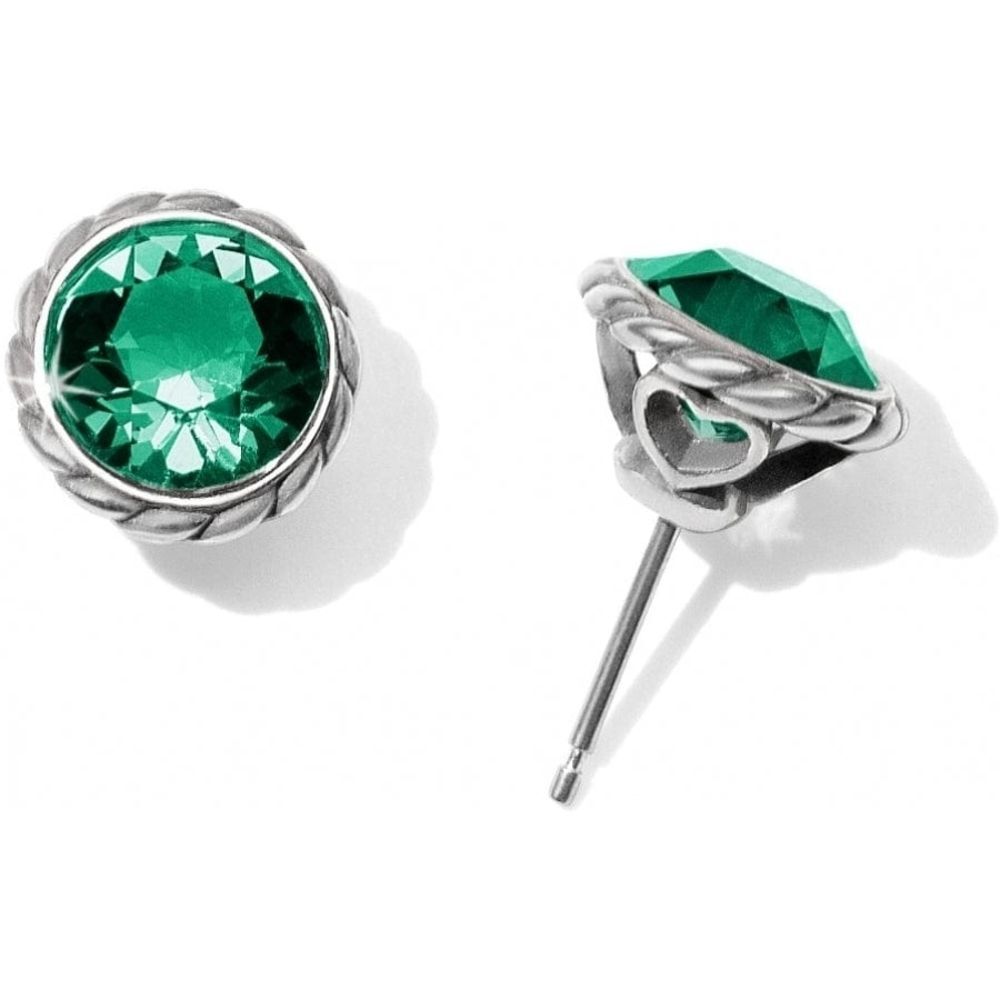 Elegant Silver and Green Stud Earrings
